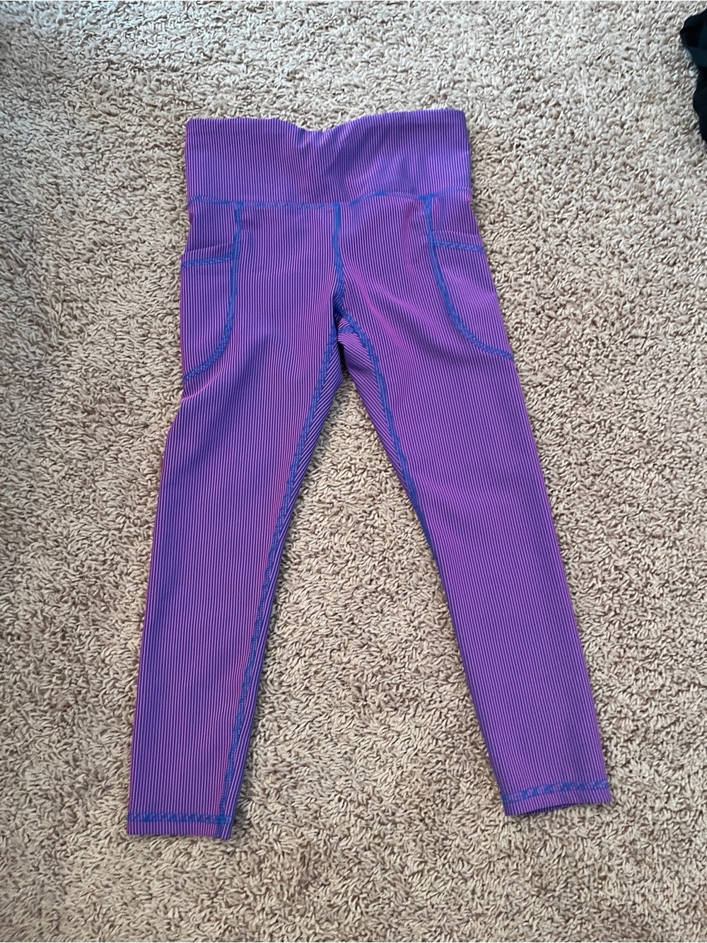 Old Navy Purple Ribbed High-Waist Girls' Leggings with Blue Stitching